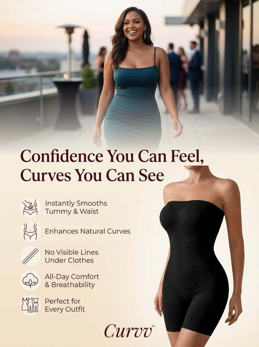 Seamless Strapless Bodysuit Shapewear | Tummy Control Tube with Mid-Thigh Coverage