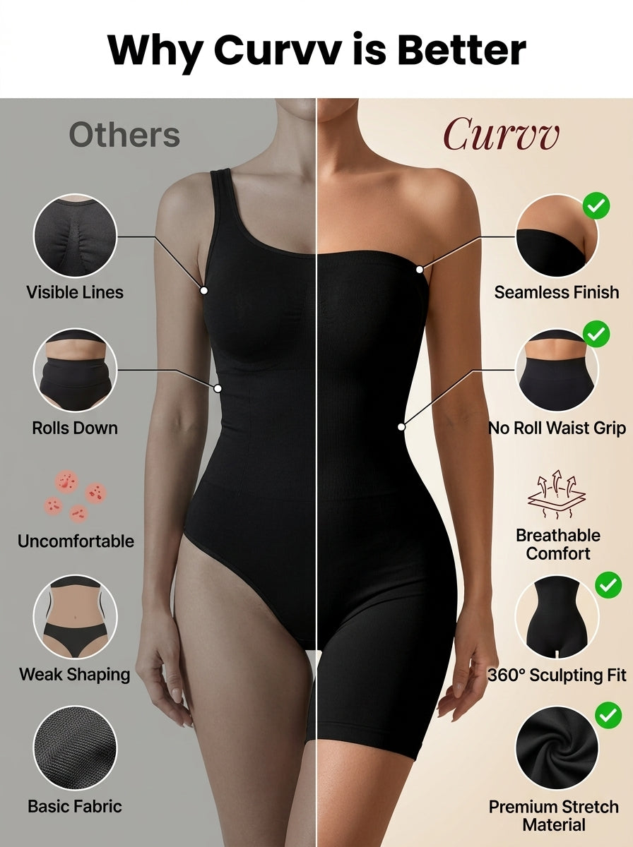 Seamless Strapless Bodysuit Shapewear | Tummy Control Tube with Mid-Thigh Coverage