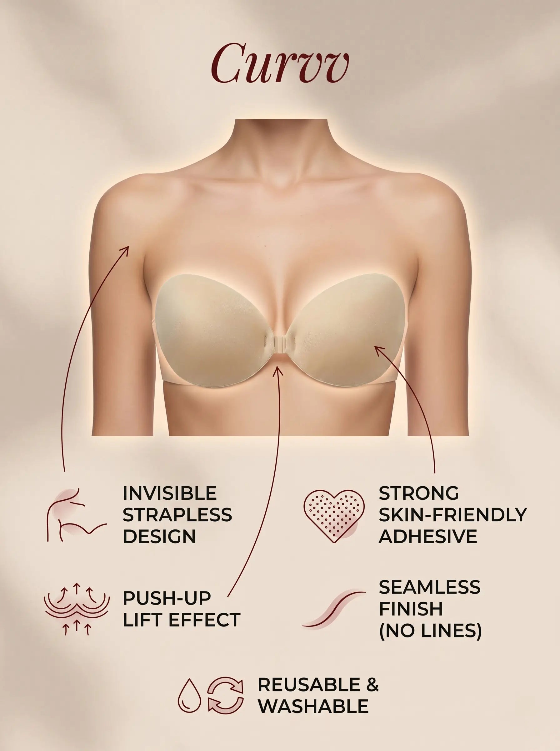 Invisible Lift Adhesive Bra | Strapless (Reusable)